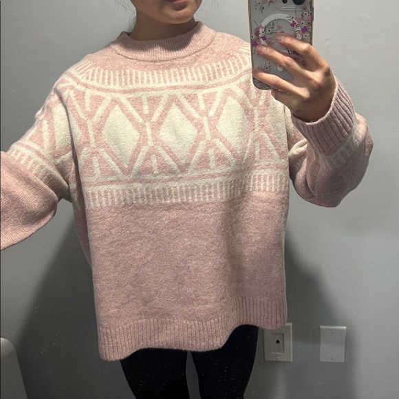 For The Republic Wool Blend Blush Combo Fair Isle Geometric Sweater in Large - Picture 2 of 8